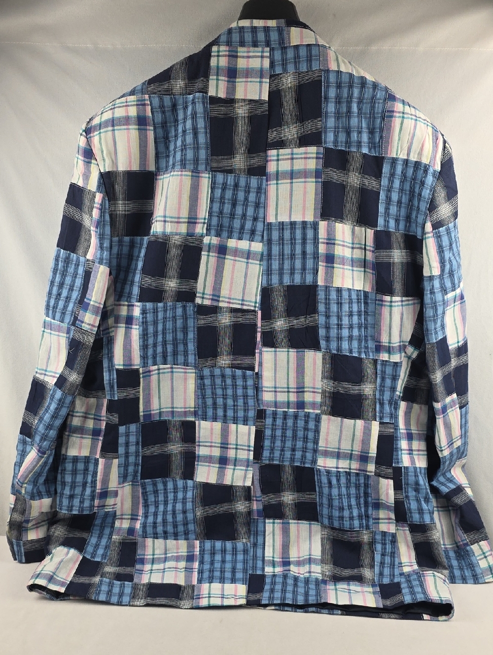 NWOT Blue Patchwork Plaid Check Mens Blazer / Sports Coat 100% Cotton Size 48L - Picture 5 of 6